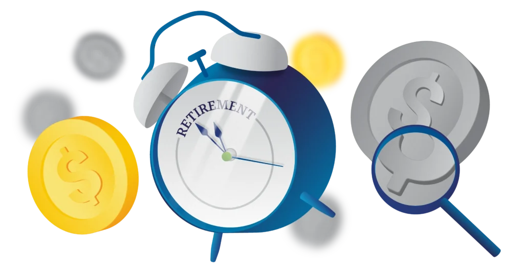 Retirement clock with money floating around