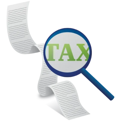 magnify glass looking at tax papers